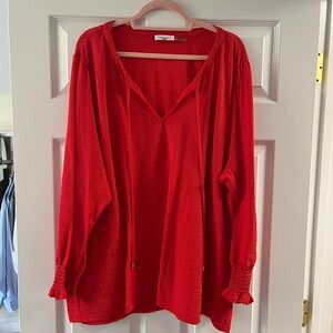 Calvin Klein Vibrant Red V-Neck Textured Tunic